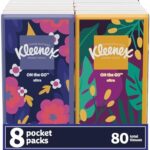 Kleenex On-The-Go Facial Tissues, 8 On-The-Go Packs, 10 Tissues per Box, 3-Ply (Pack of 8), Packaging May Vary